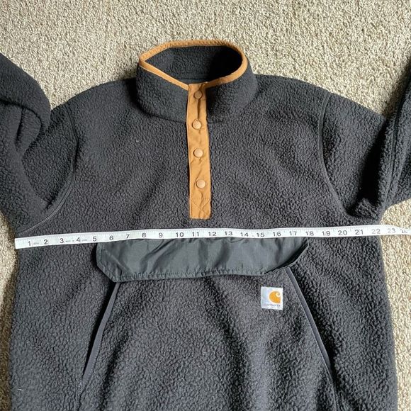 Carharrt Women's Pullover M Relaxed Fit Black Tan Fleece 1/4 Button Pocket Warm - Picture 13 of 14
